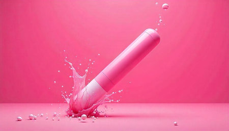 Pink tube and water splash on a pink background