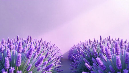 Lavender field row, beautiful floral landscape, lavender colorの写真素材