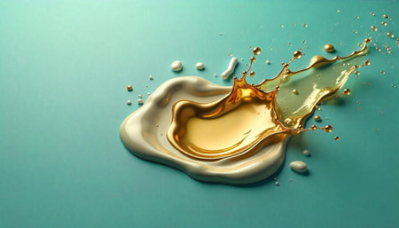 Abstract fluid art with golden splash on teal backdrop