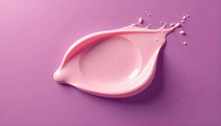 Pink cream splash on lavender background studio shot close-up