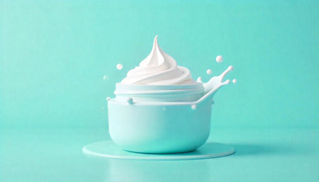 Minimalist whipped cream dessert on pastel background with splash