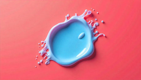 Pastel Blue Liquid Splash on a Vibrant Pink Surfaceの写真素材