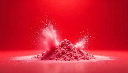 Red powder explosion creates a captivating and dynamic visual
