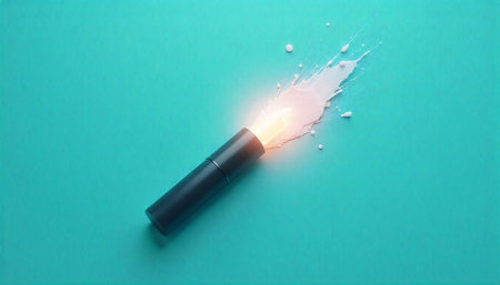 Lipstick with splash effect on a blue background