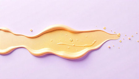 Gold liquid spill on a light purple background design