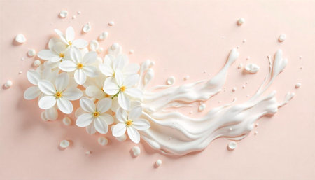 Elegant white flowers with cream on light pink background