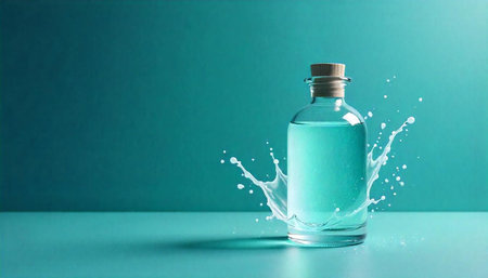 Tranquil turquoise potion with water splash background showcase theme