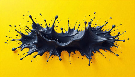 Black fluid splash against a vibrant yellow colored background