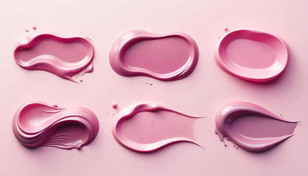Glossy Pink Cosmetic Swatches on Pale Pink Background Composition