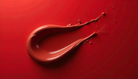 Abstract fluid paint smear on vivid red surface texture