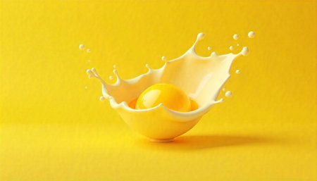 Egg Yolk Splash against Yellow Background, Food Photographyの写真素材
