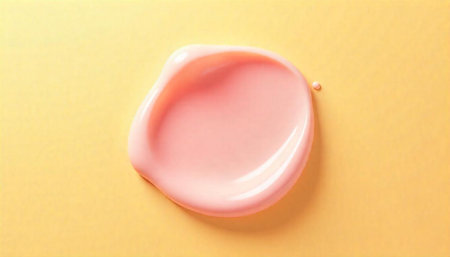 Pink cream smear on soft yellow background studio shot