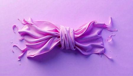 Lilac textile knotted artfully on a matching color backdropの写真素材