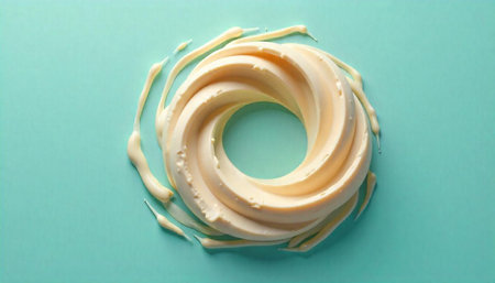 Creamy swirl on turquoise background evokes dessert elegance