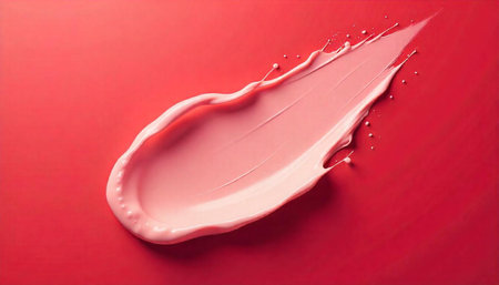 Abstract pink creamy smear on solid red background shot