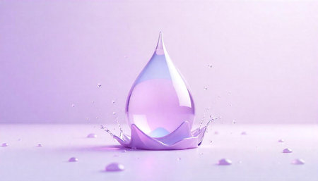 Water droplet splash with soft lavender pastel backgroundの写真素材