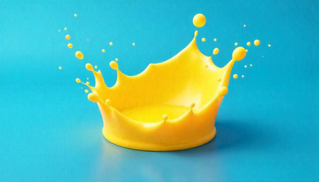 Bright Yellow Liquid Crown Splash Against a Turquoise Background