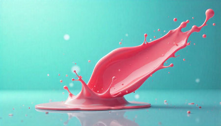 Dynamic pink paint splash on a calming turquoise background