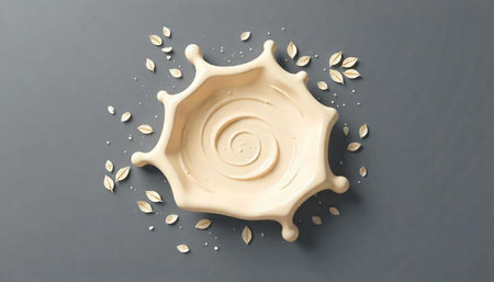 Creamy splash with decorative elements on grey backgroundの写真素材