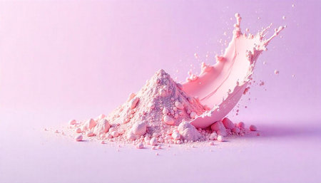 Pink powder splash against pale pink gradient background