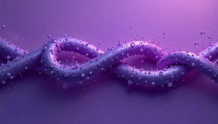 Abstract purple chain with water droplets on purple background