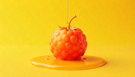 Abstract fruit with honey on yellow background