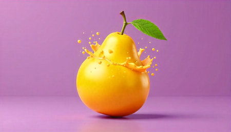 Yellow Pear with Juice Splash on a Purple Background
