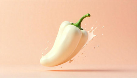 White pepper splash on a monochromatic peach backgroundの写真素材