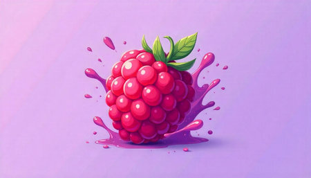 Vibrant Raspberry Splash on Purple Background for Freshness