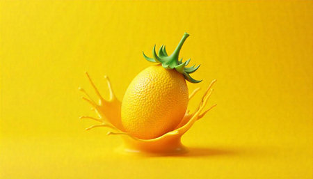 Yellow lemon splash on yellow background creates vivid imageの写真素材