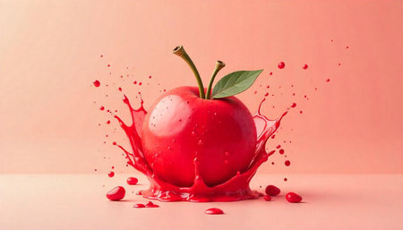Vibrant Red Apple Splash Still Life on Soft Pink