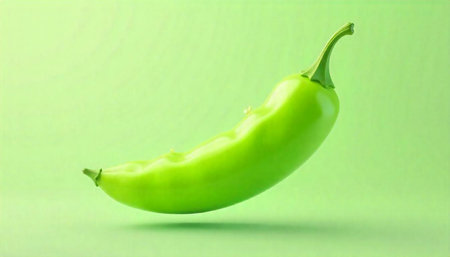 Vibrant green chili pepper isolated on a green background