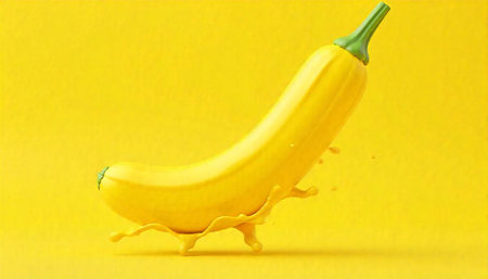 Vibrant yellow zucchini with splash on matching backgroundの写真素材