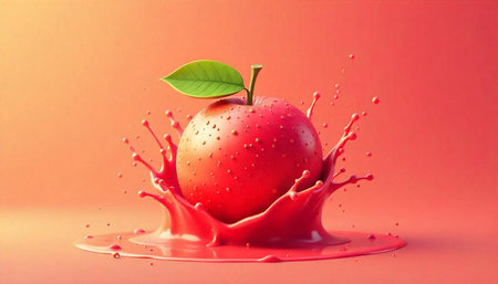 Fresh red apple with splash on vibrant background