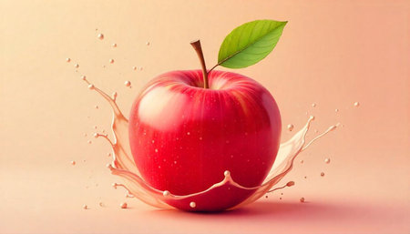 Fresh red apple with splash against a soft backdrop
