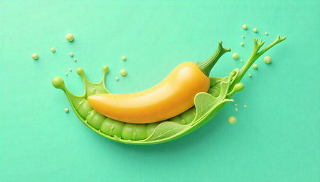 Stylized Yellow Pepper and Pea Pod Still Life