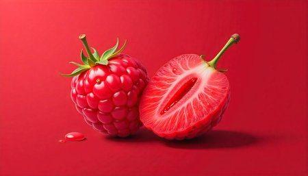 Vibrant Red Berries on Red Backdrop for Food Advertising