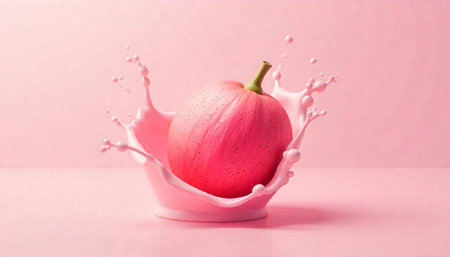 Pink pumpkin with paint splash on monochromatic pink backgroundの写真素材