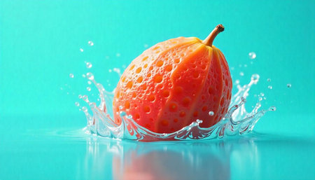 Vibrant fruit falling into water with splash effect