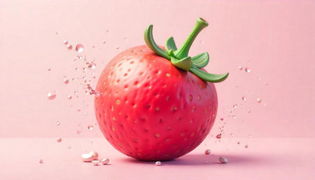 Single strawberry splash in a pink color backdrop
