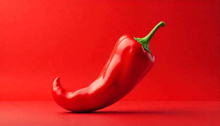 Vibrant red chili pepper on matching monochrome background