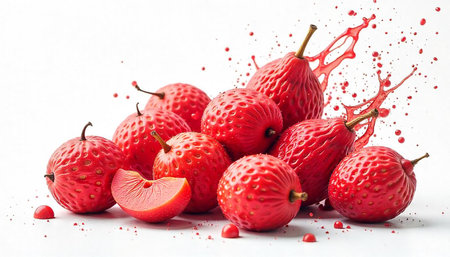 Vibrant Red Fruits with Splash on a White Background