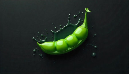 Fresh green peas in a pod with splash effect