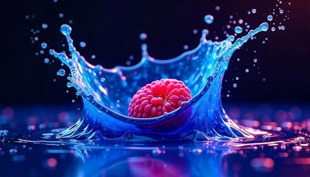 Vibrant Raspberry Splashing into Refreshing Blue Water Crown