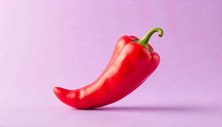 Red chili pepper against lilac background, studio food shot