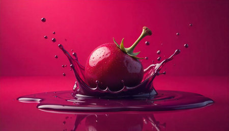 Vibrant red apple splash creating liquid crown in studio