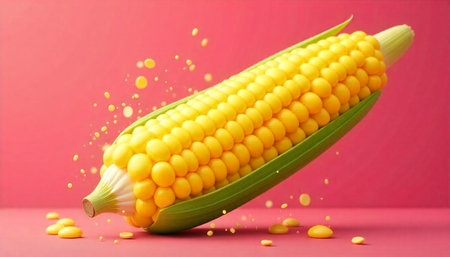 Bright yellow corn on the cob with pink background