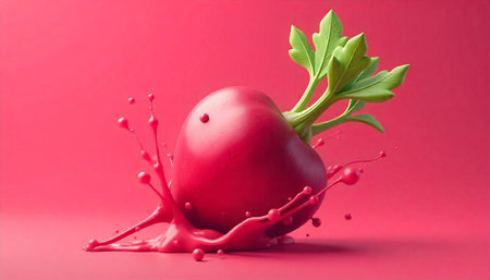 Vibrant radish splash on pink background, refreshing studio shot