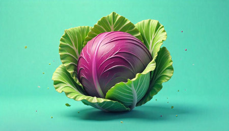 Vibrant red cabbage head nestled in green leaves