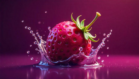 Vibrant strawberry splashing into crimson liquid, close-up shot